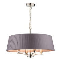 Jazmin Polished Nickel 4 Light Pendant with Grey Ribbon Shade