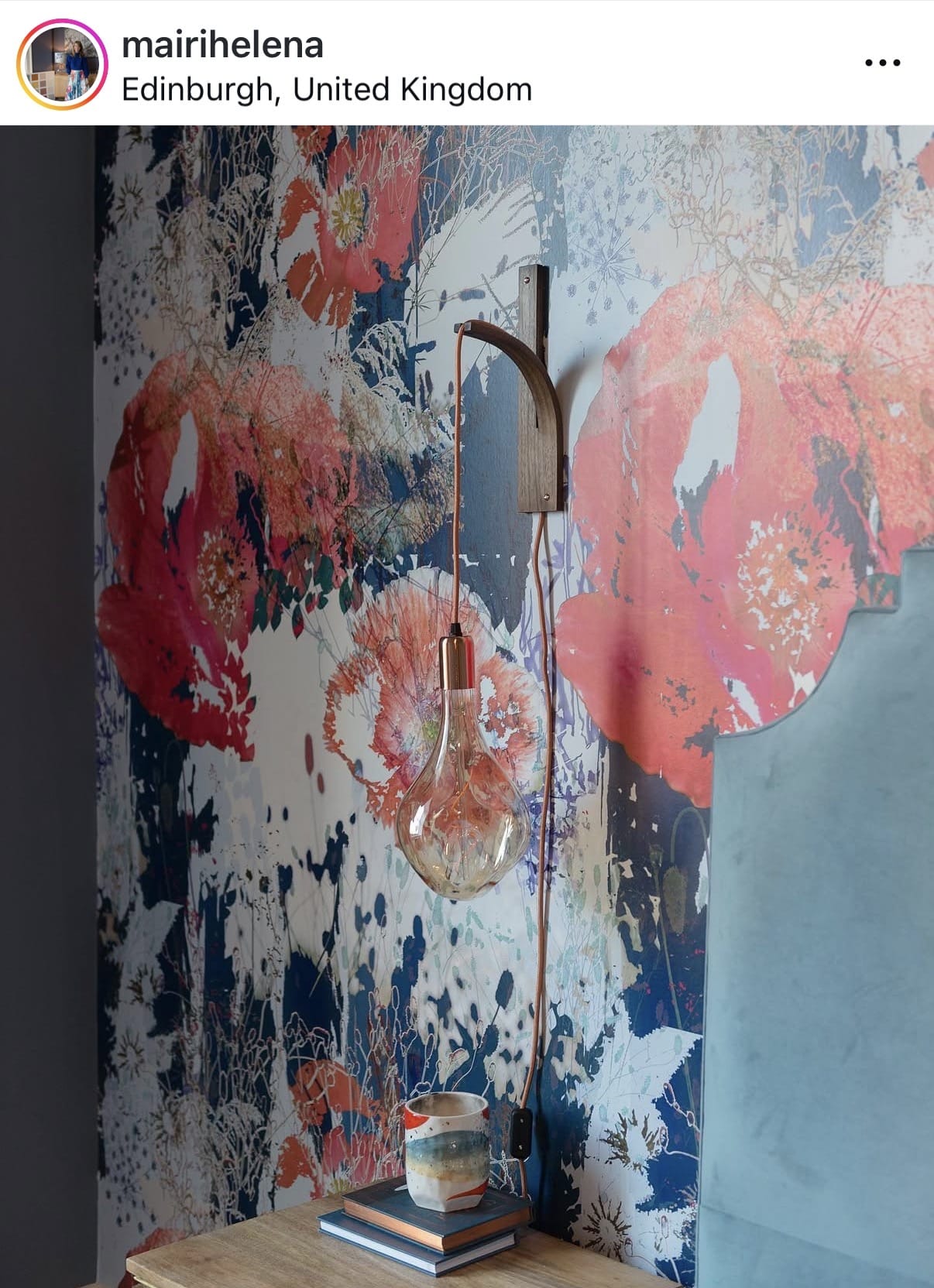 Decorative lamp with floral wallpaper in Edinburgh, United Kingdom