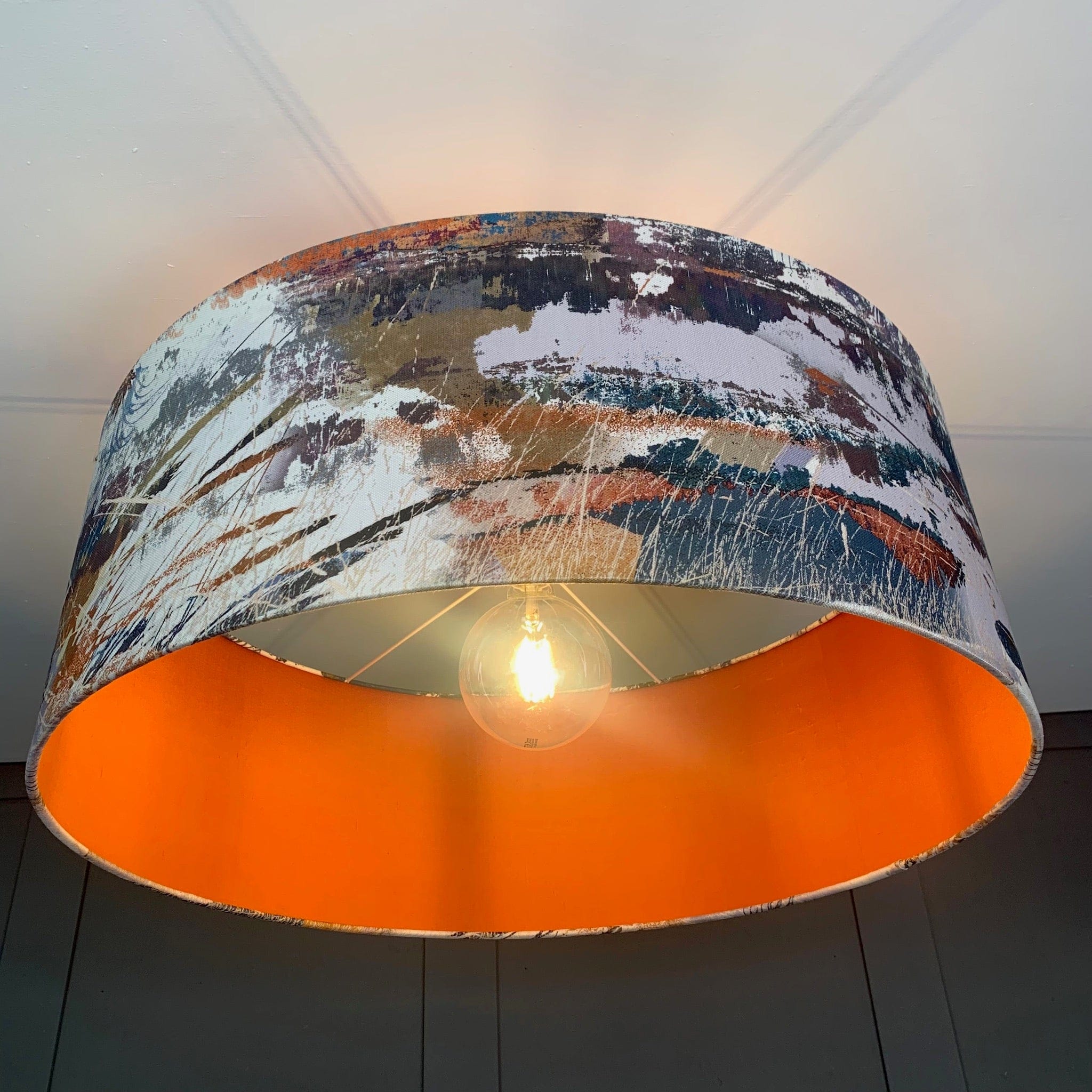 Mairi Helena Mirrored Storm Linen Light Pendant Shade with Satsuma Silk Lining