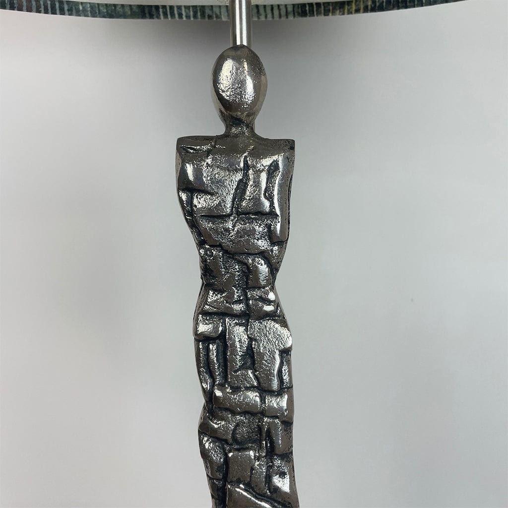 Shaman Nickel Table Lamp with Iguana Velvet Oval Shade