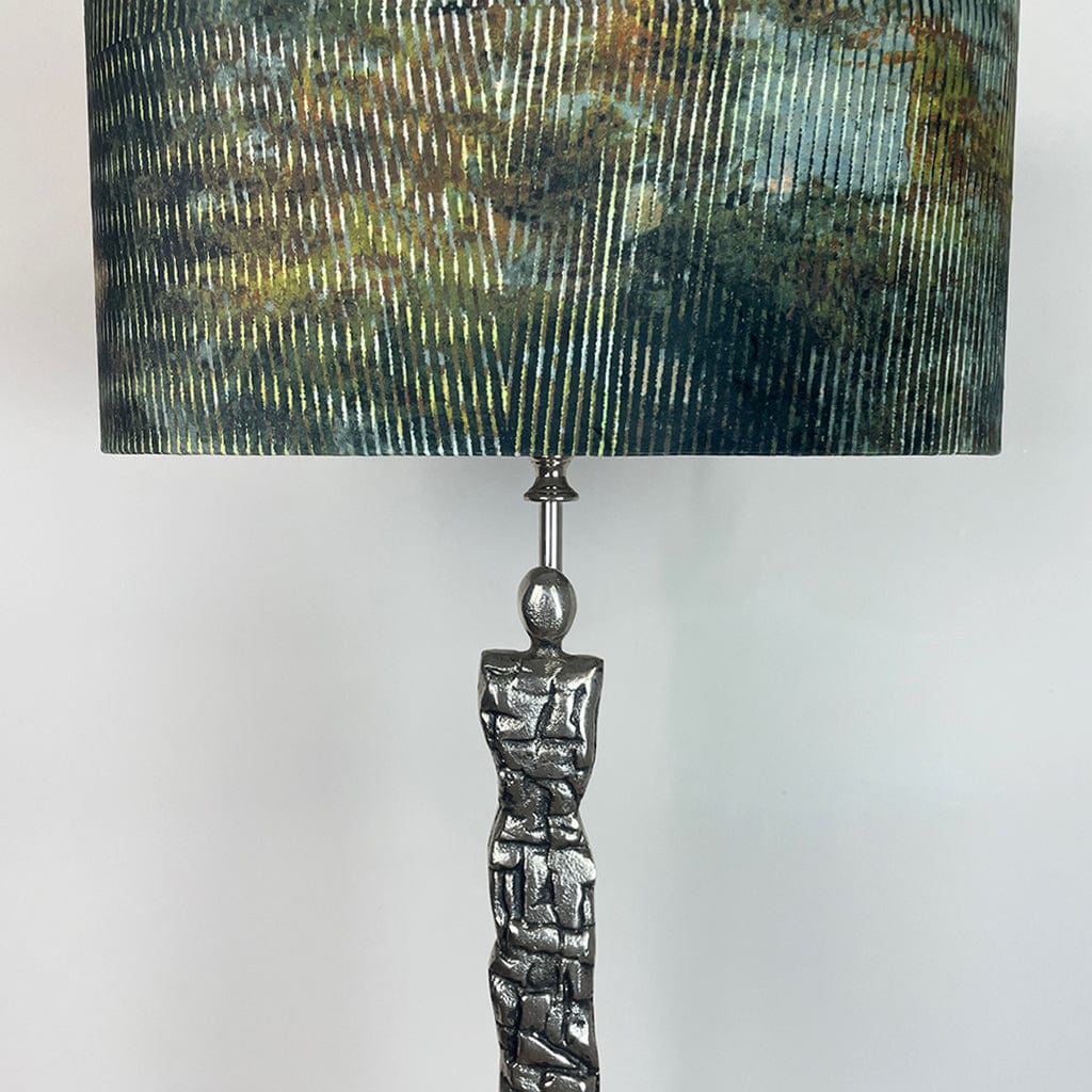 Shaman Nickel Table Lamp with Iguana Velvet Oval Shade