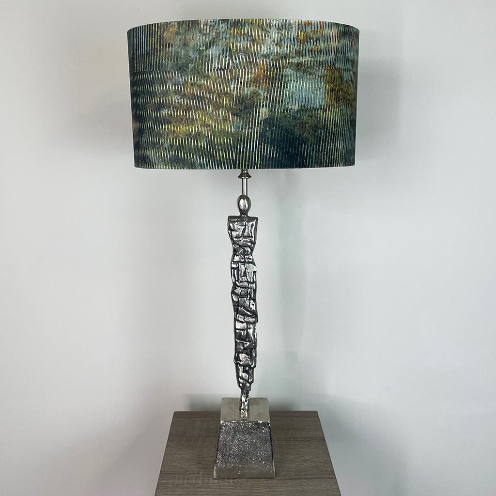 Shaman Nickel Table Lamp with Iguana Velvet Oval Shade