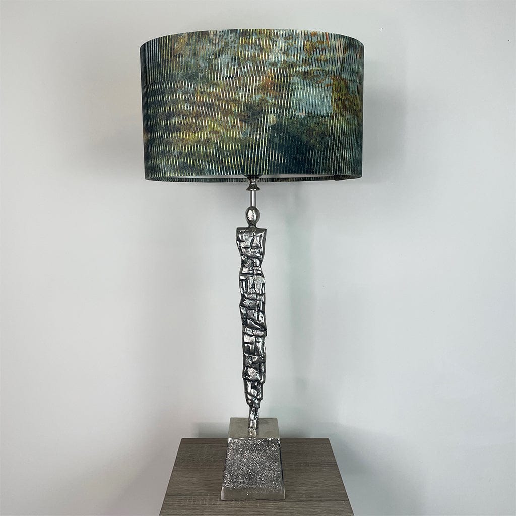 Shaman Nickel Table Lamp with Iguana Velvet Oval Shade
