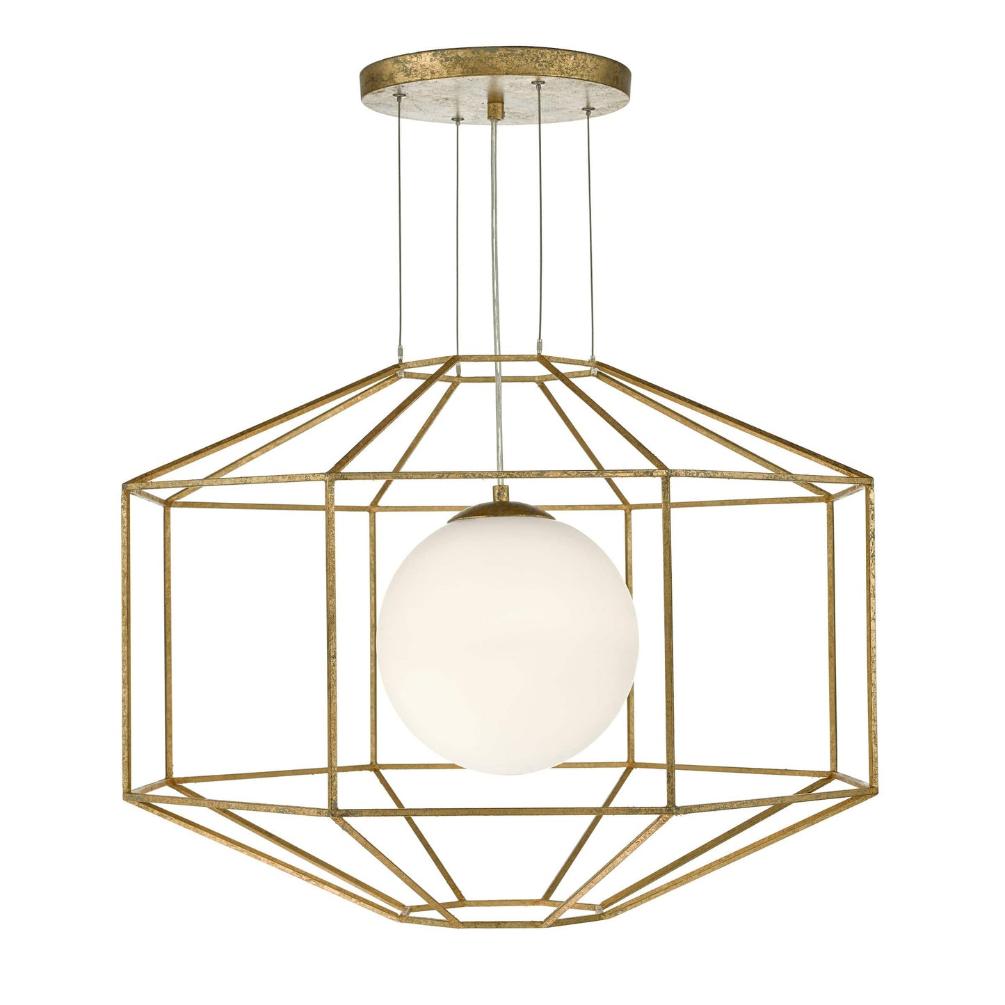 Izmir 1 Light Pendant Hexagonal Gold Effect Opal Glass
