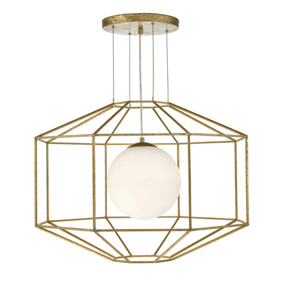 Izmir 1 Light Pendant Hexagonal Gold Effect Opal Glass
