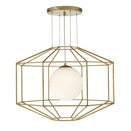 Izmir 1 Light Pendant Hexagonal Gold Effect Opal Glass