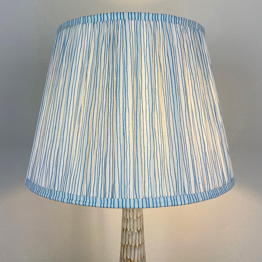 Ioan Grey Engraved Table Lamp with Ocean Blue Striped Tapered Shade