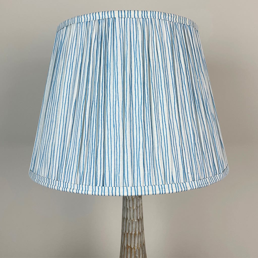 Ioan Grey Engraved Table Lamp with Ocean Blue Striped Tapered Shade