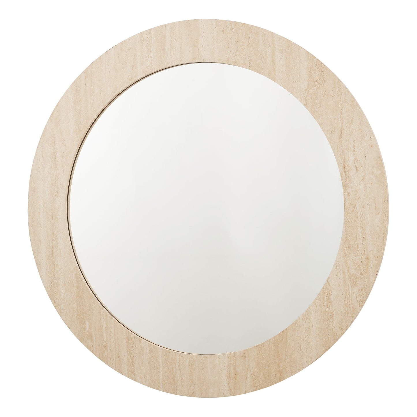 Round mirror with a wooden frame on a white background