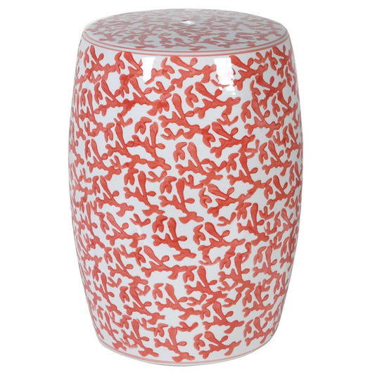 Red & White Coral Porcelain Stool