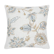 Decorative pillow with floral embroidery on a white background