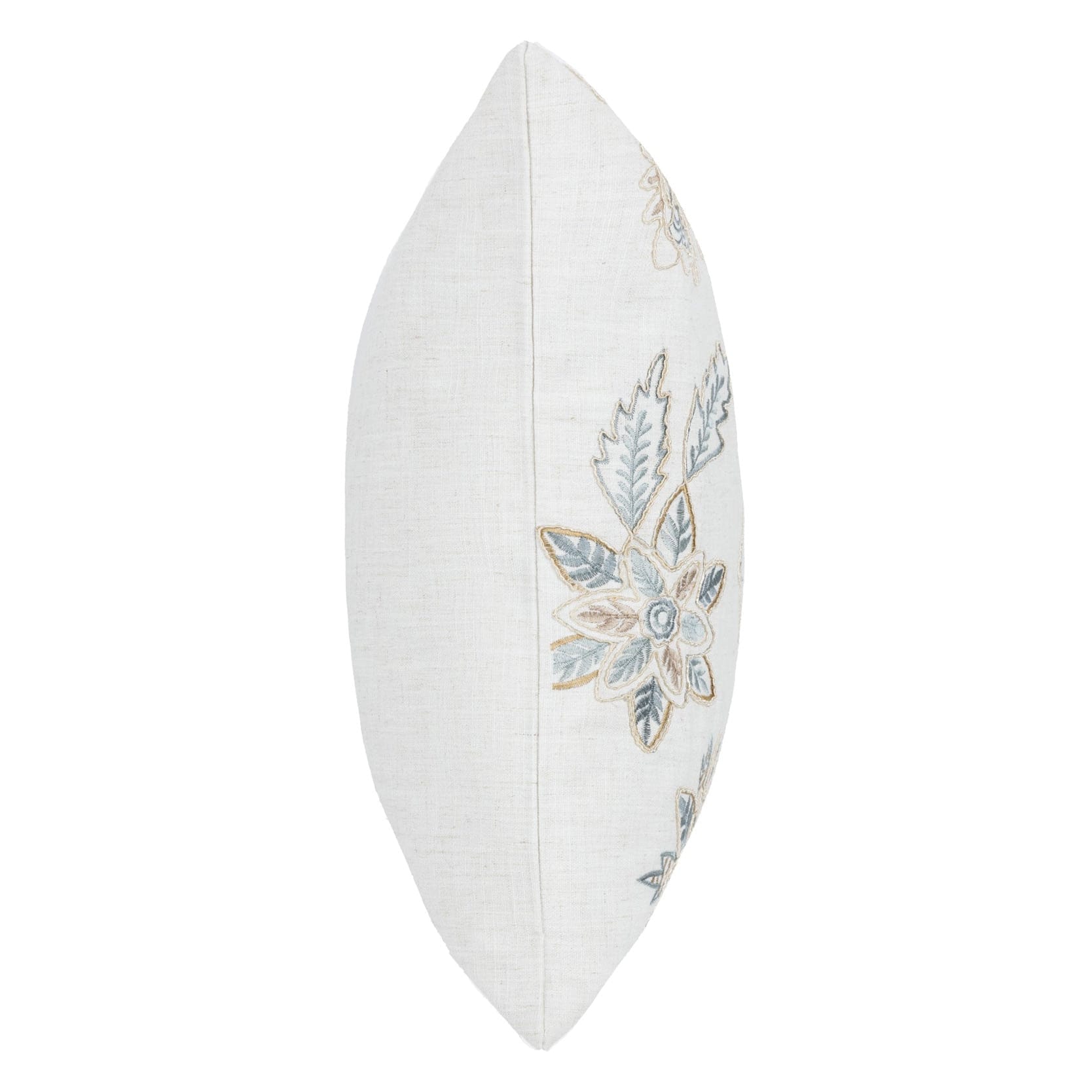 Decorative pillow with floral embroidery on a white background