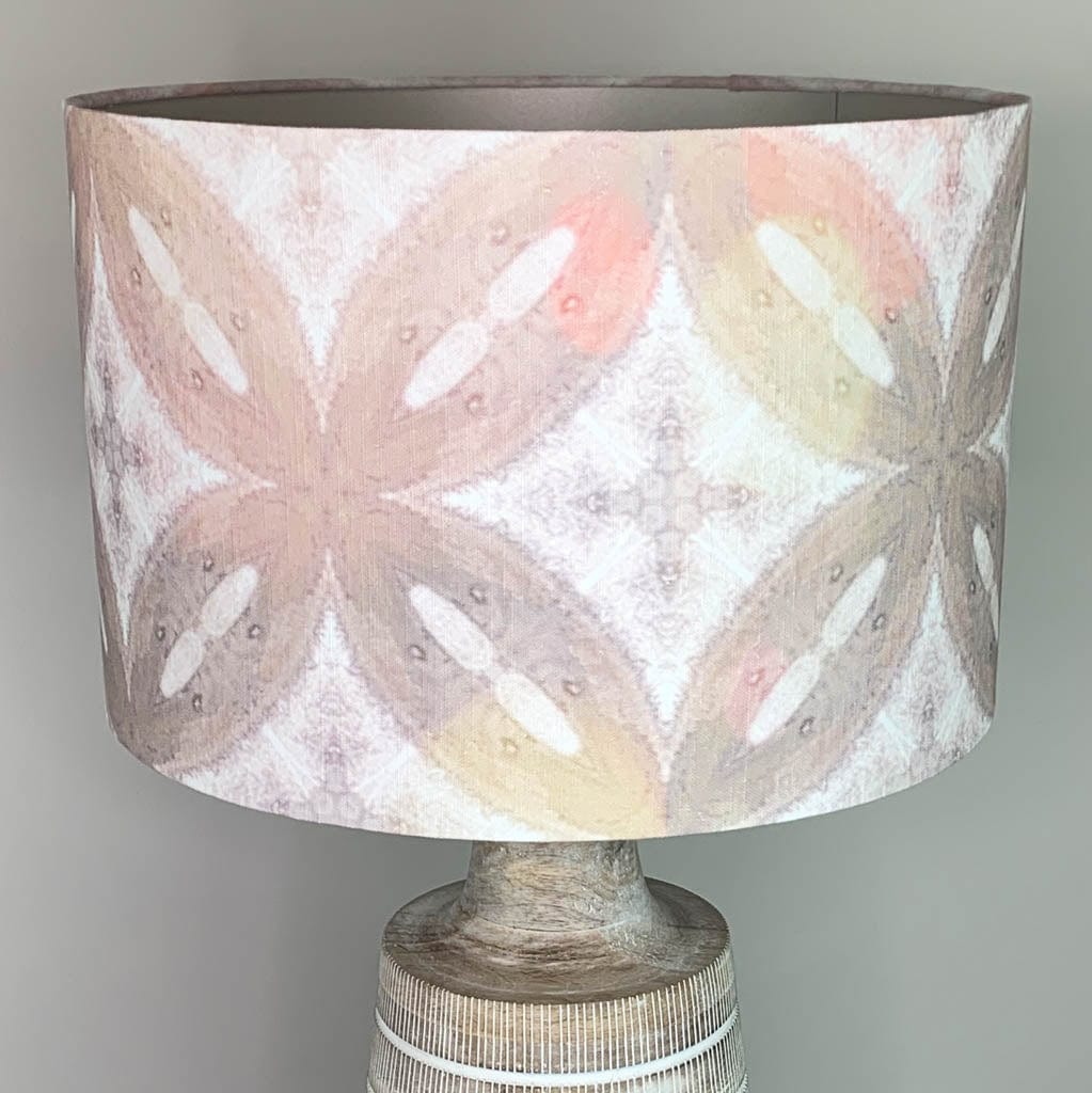 Lampshade in Julia Clare's Ancient Tracery Linen Coral with Champagne Lining