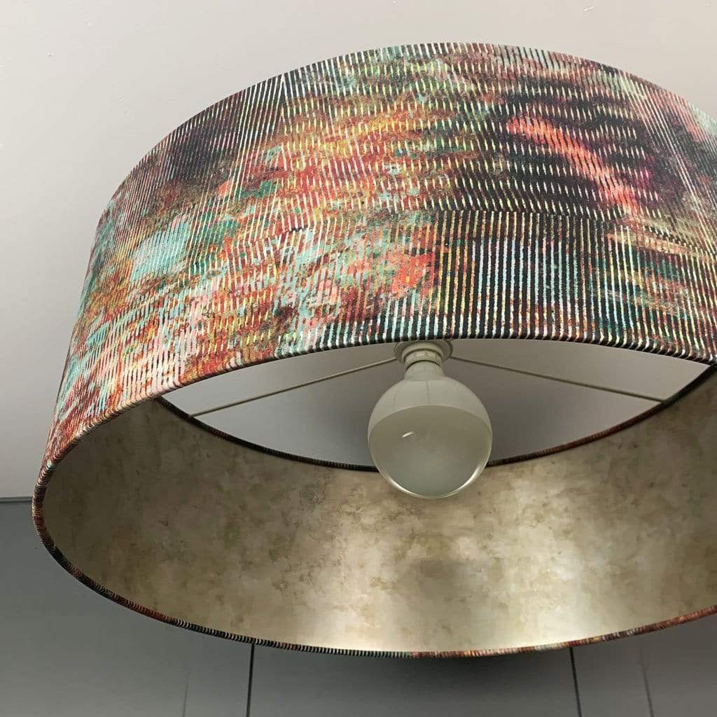 Chameleon Velvet Pendant Shade Lined with Champagne Burnished Wallpaper