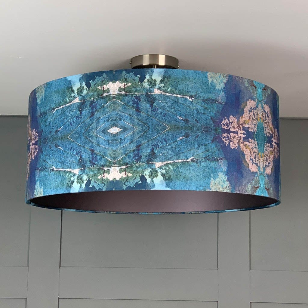 Mairi Helena Island Botanist Pink Motif Pendant Shade with Purple Silk Lining