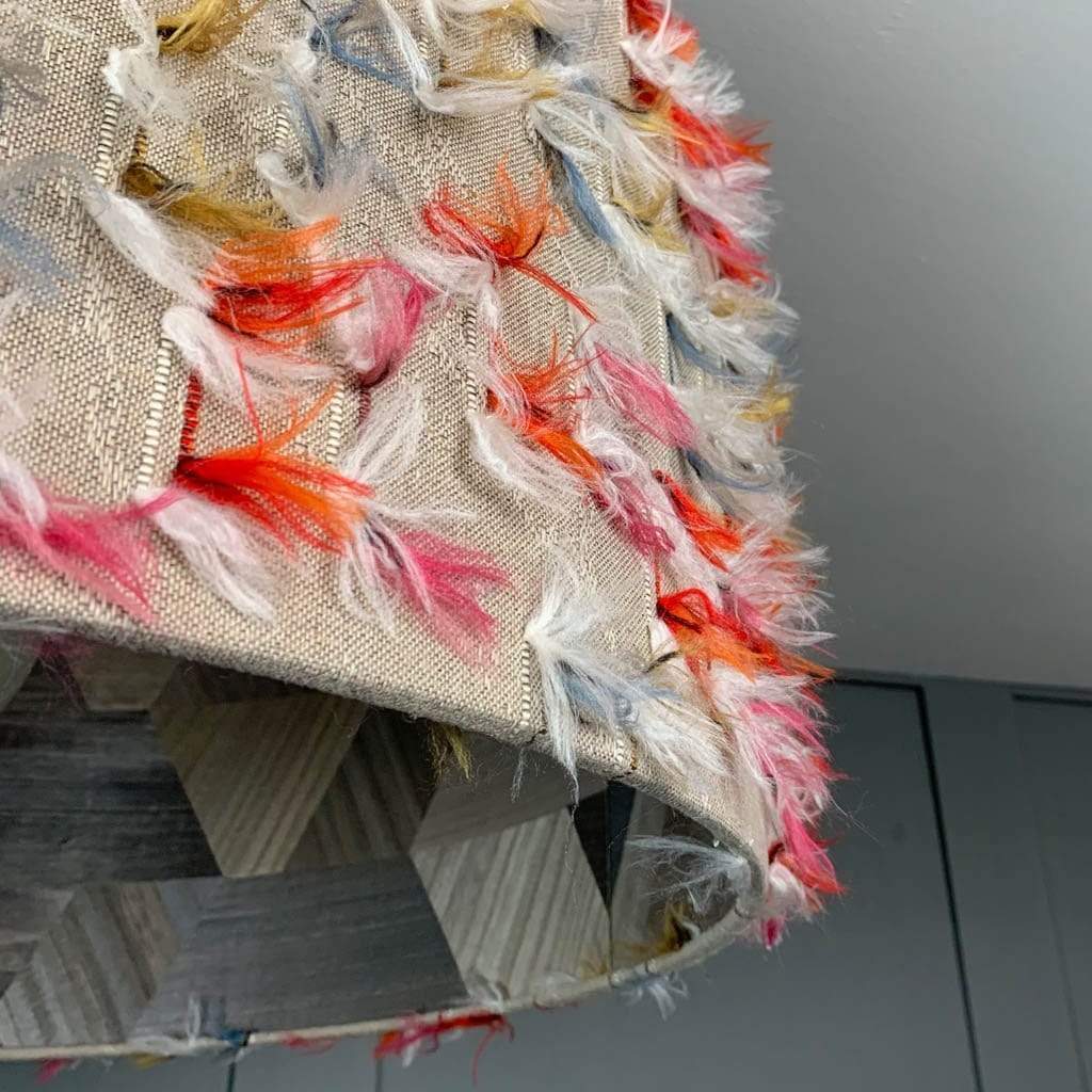 Fluffy Rainbow Pendant Shade with Arte Formation Grey Wallpaper Lining