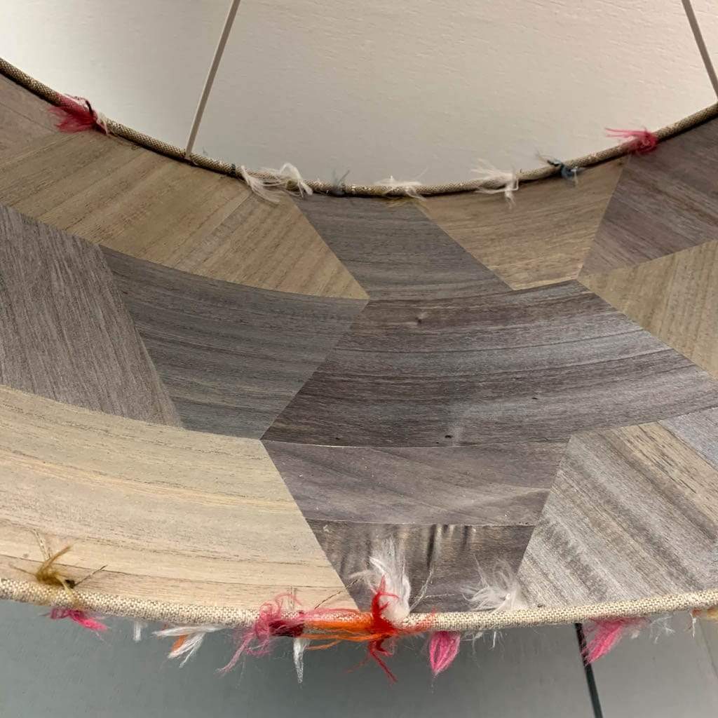 Fluffy Rainbow Pendant Shade with Arte Formation Grey Wallpaper Lining