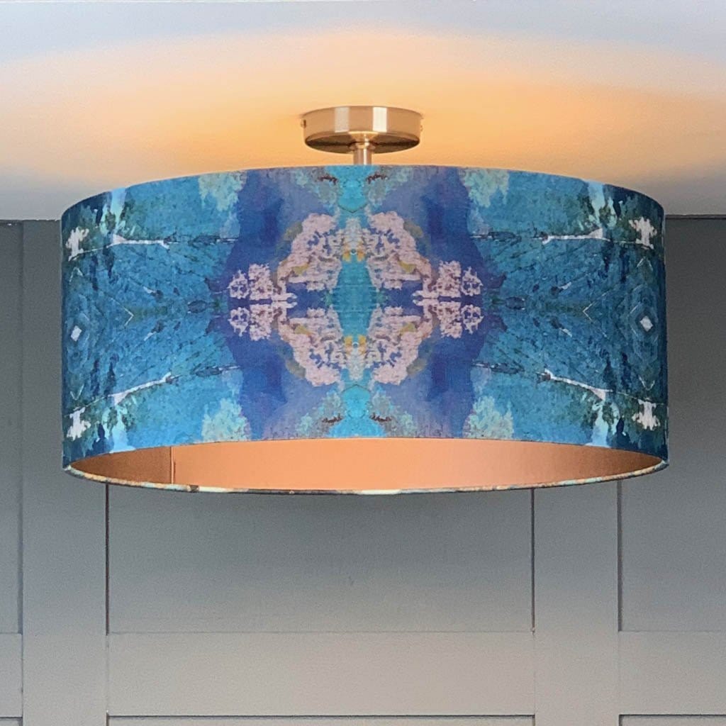 Mairi Helena Island Botanist Pink Motif Pendant Shade with Purple Silk Lining