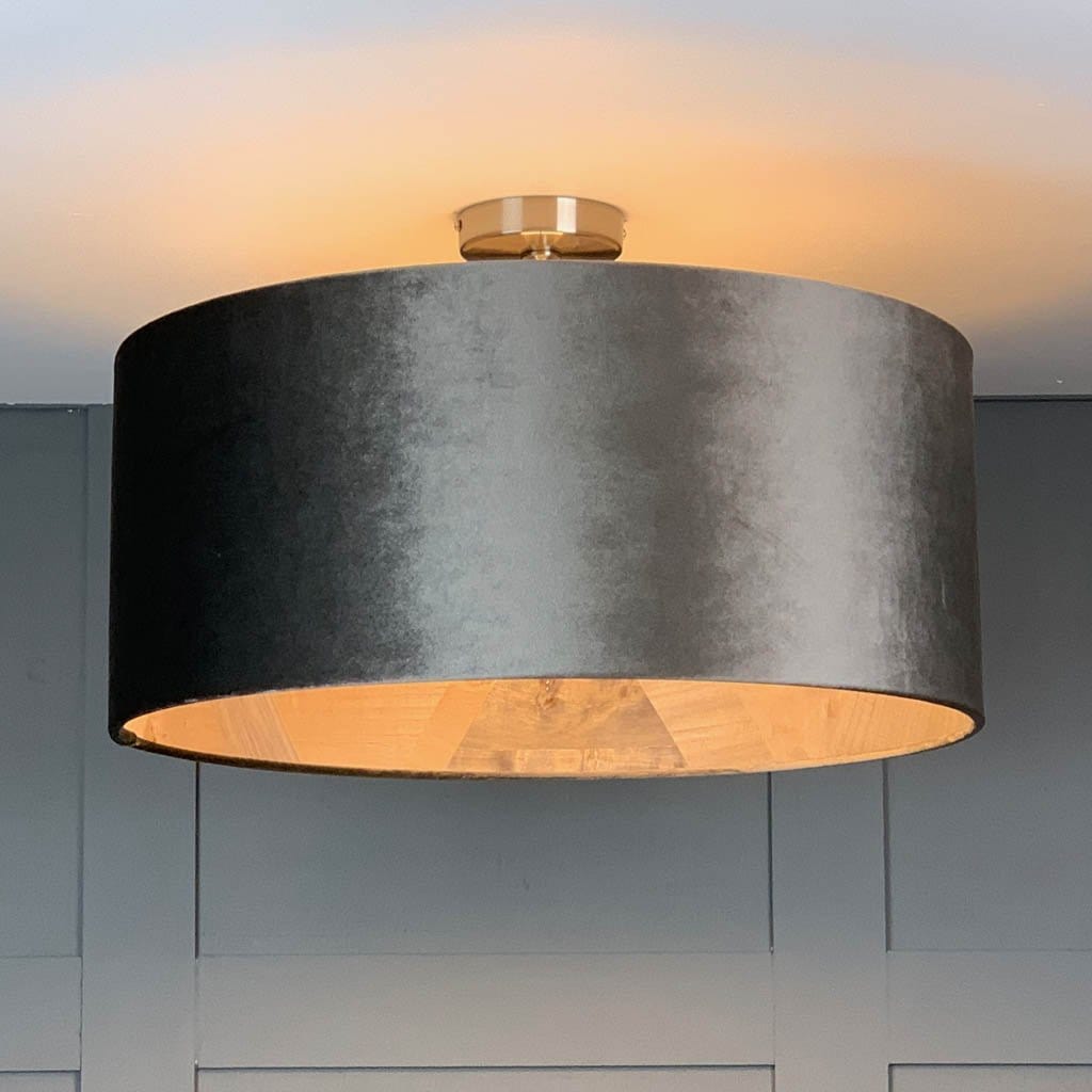 Mercury Grey Velvet and Arte Grey Timber Wallpaper Lined Electrified Shade