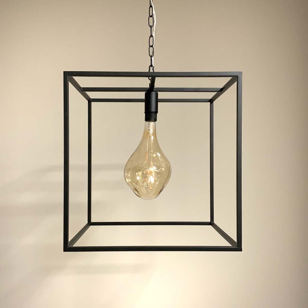 The Box Black Metal Pendant with Organic Vintage Bulb