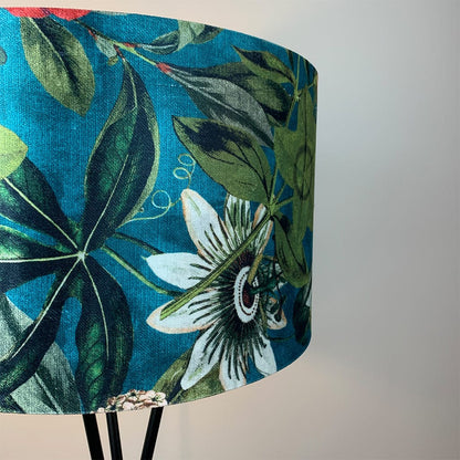 Black Brondby Tripod Floor Lamp with Passiflora Kingfisher Shade