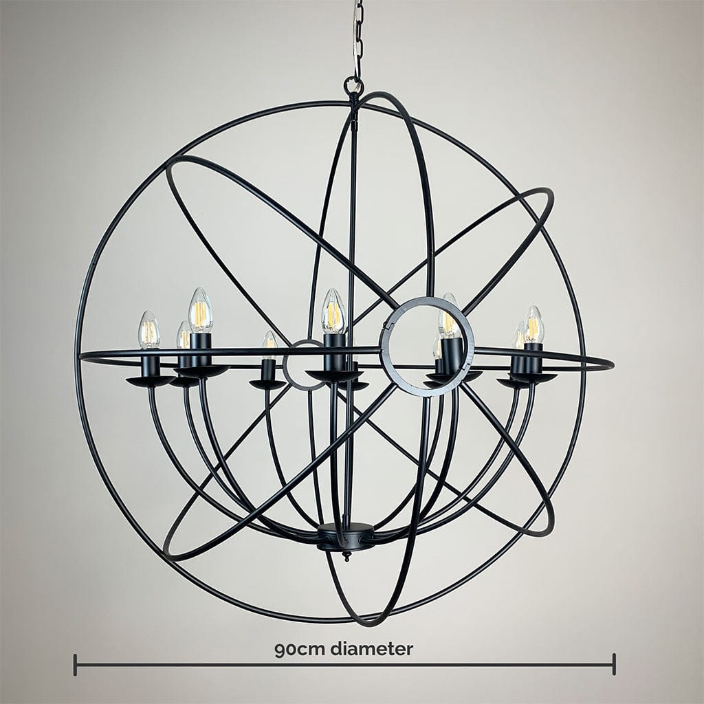 Orion 10 Light Black Spherical Chandelier