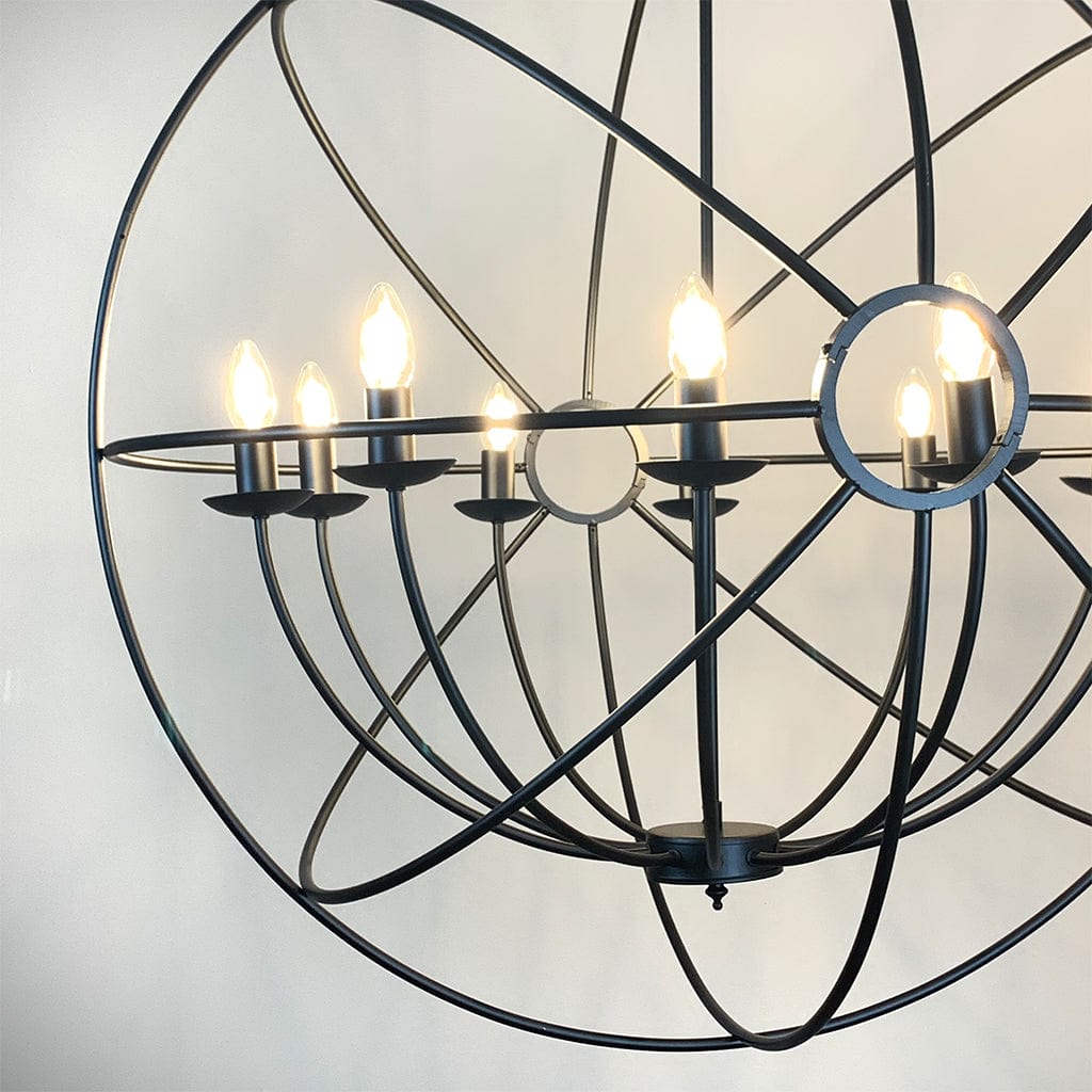 Orion 10 Light Black Spherical Chandelier