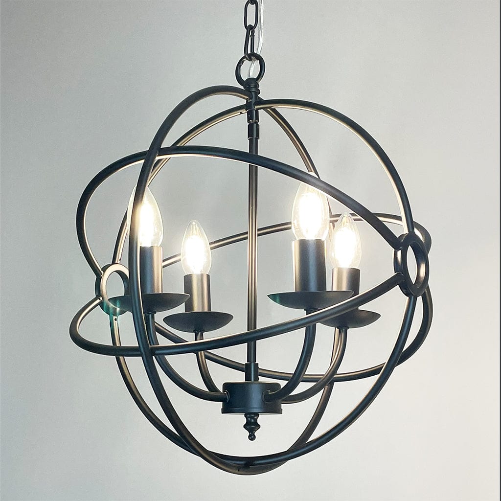 Orion 4 Light Black Spherical Chandelier