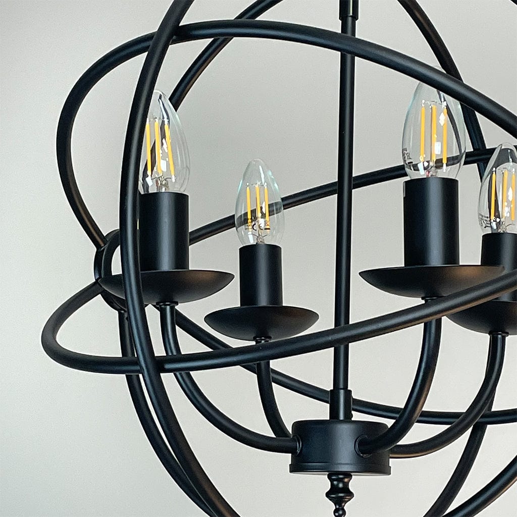 Orion 4 Light Black Spherical Chandelier