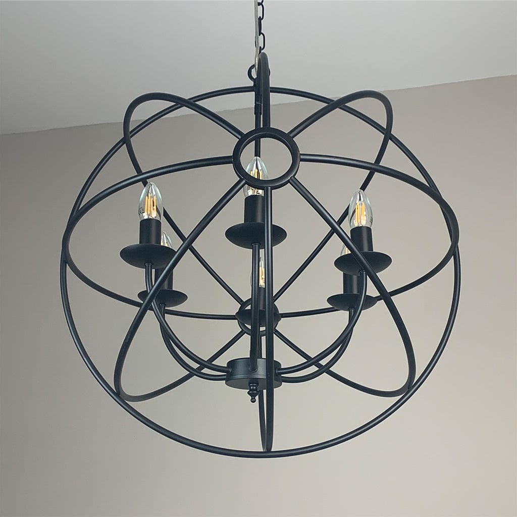 Orion 6 Light Black Spherical Chandelier