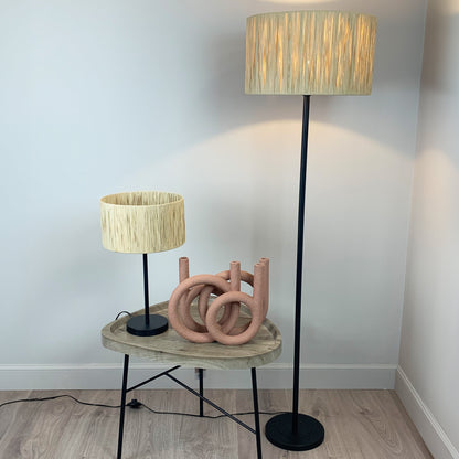 Belford Black Floor Lamp with Natural Raffia Shade