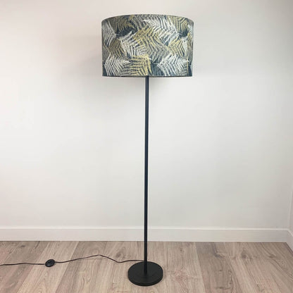 Belford Black Floor Lamp with Gold, Cream & Black Fern Lampshade