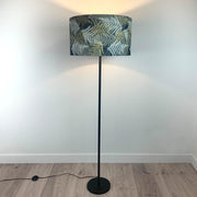 Belford Black Floor Lamp with Gold, Cream & Black Fern Lampshade