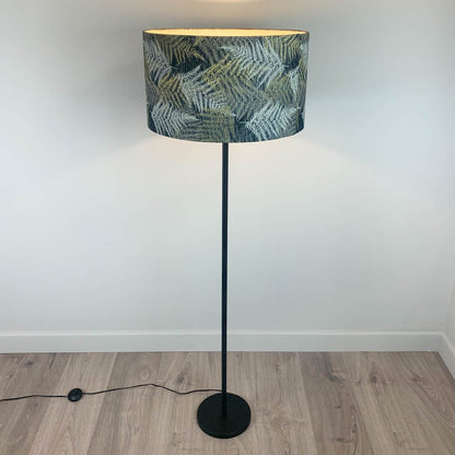 Belford Black Floor Lamp with Gold, Cream & Black Fern Lampshade