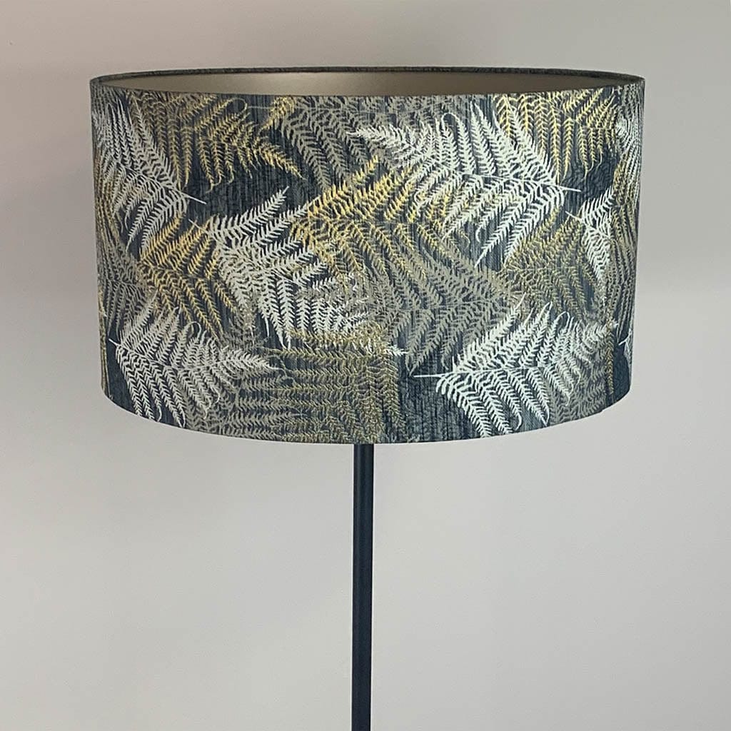 Belford Black Floor Lamp with Gold, Cream & Black Fern Lampshade