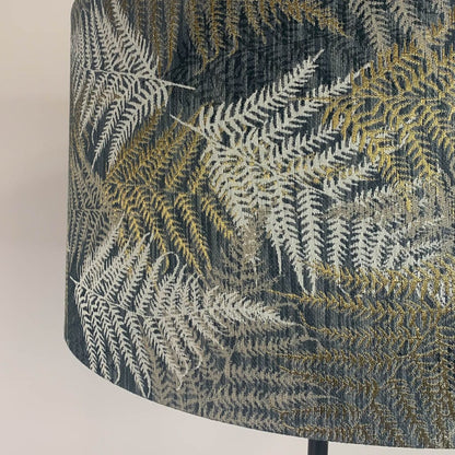 Belford Black Floor Lamp with Gold, Cream & Black Fern Lampshade