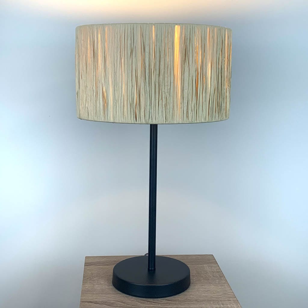 Belford Matt Black Table Lamp with Tilia Natural Raffia Shade