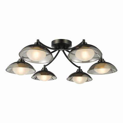 Kadience 6 Light Semi-Flush Satin Black and Smoked Glass