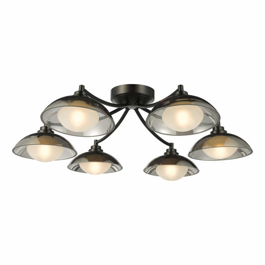Kadience 6 Light Semi-Flush Satin Black and Smoked Glass