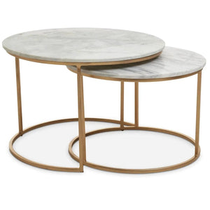 Khari Nest of 2 White Marble Coffee Tables