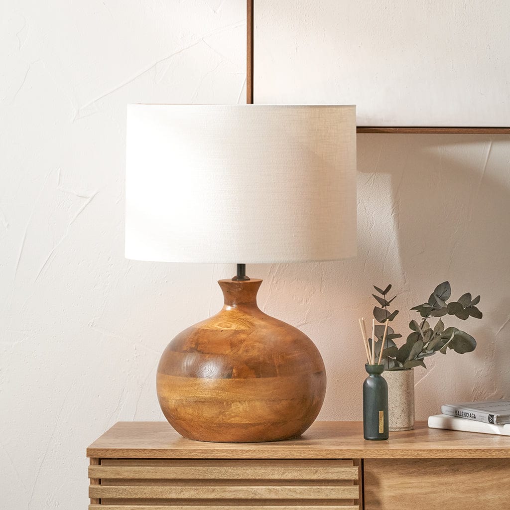 Kiah Brown Oiled Finish Mango Wood Round Table Lamp