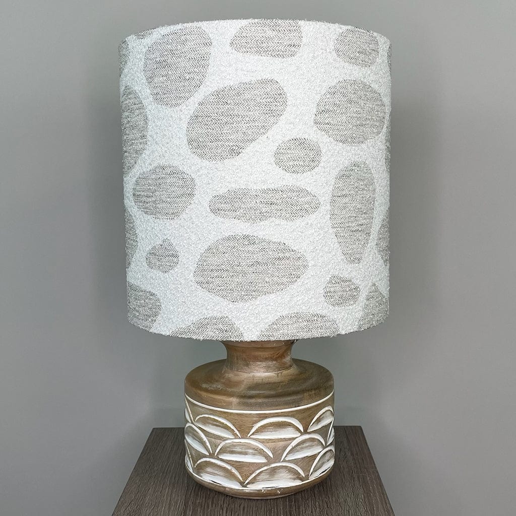 Kingsbury Small White Wash Carved Wood Table Lamp with Bodie Boucle Ecru Shade