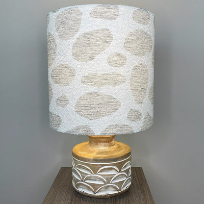 Kingsbury Small White Wash Carved Wood Table Lamp with Bodie Boucle Ecru Shade