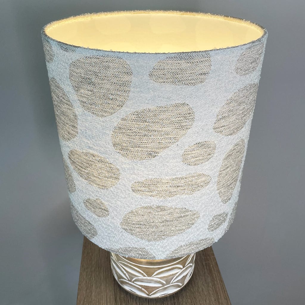 Kingsbury Small White Wash Carved  Table Lamp with Bodie Boucle Ecru Shade