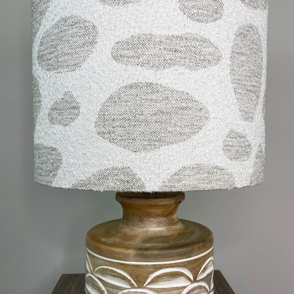 Kingsbury Small White Wash Carved Wood Table Lamp with Bodie Boucle Ecru Shade