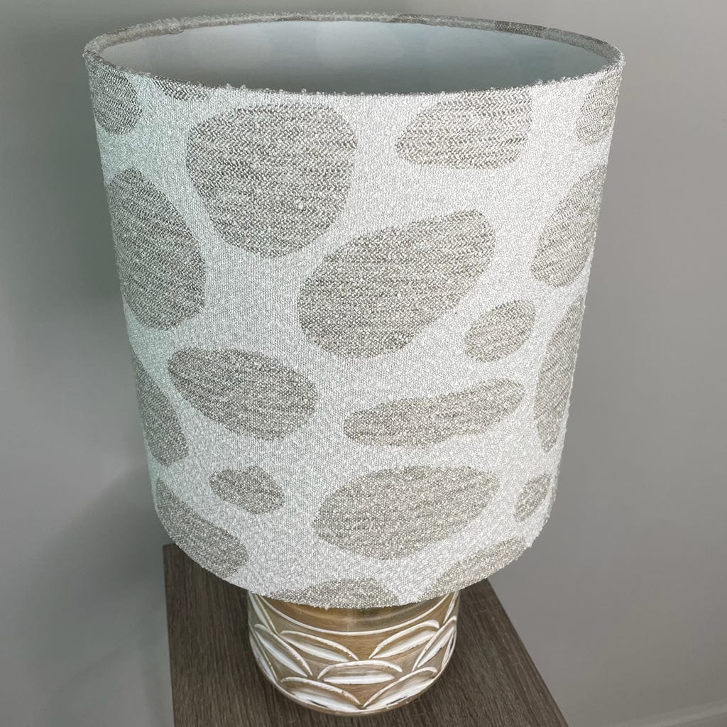 Kingsbury Small White Wash Carved  Table Lamp with Bodie Boucle Ecru Shade