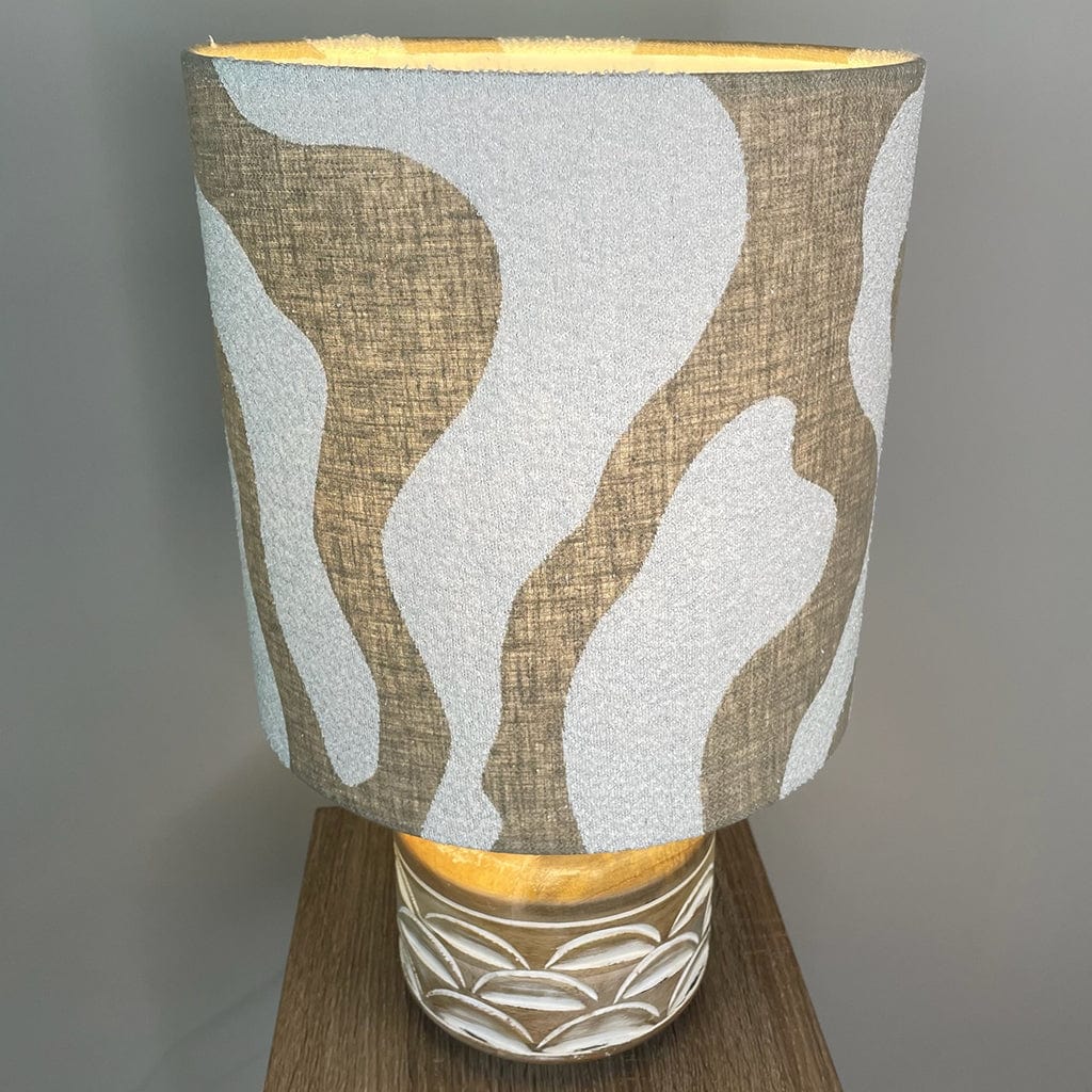 Kingsbury Small White Wash Carved Table Lamp with Sigrid Birch Boucle Shade