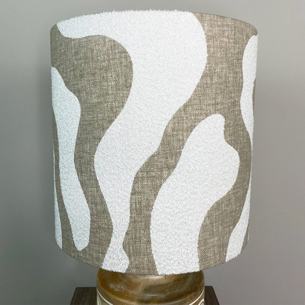 Kingsbury Small White Wash Carved Wood Table Lamp with Sigrid Birch Boucle Shade