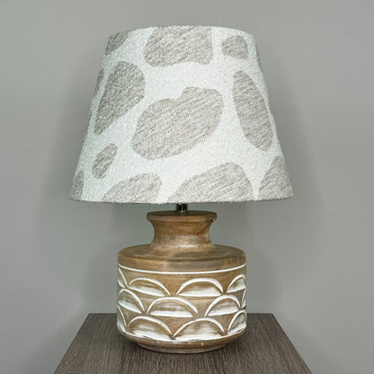 Kingsbury White Wash Carved Wood Tabe Lamp with Bodie Ecru Boucle Tapered Shade