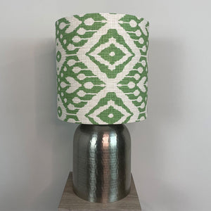 Kochi Antique Silver Metal Hammered Table Lamp with Emerald Ikat Lampshade
